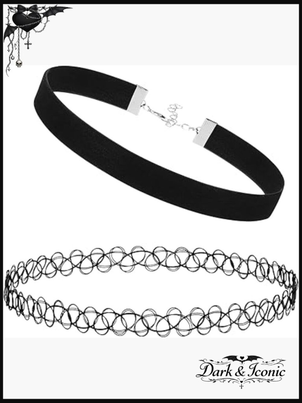 2PC Tattoo Choker Leather Necklace Set - 90s Y2K Vintage Gothic Collar